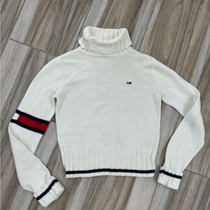 Tommy Jeans Red White Blue Turtleneck Sweater Flag Women’s Medium